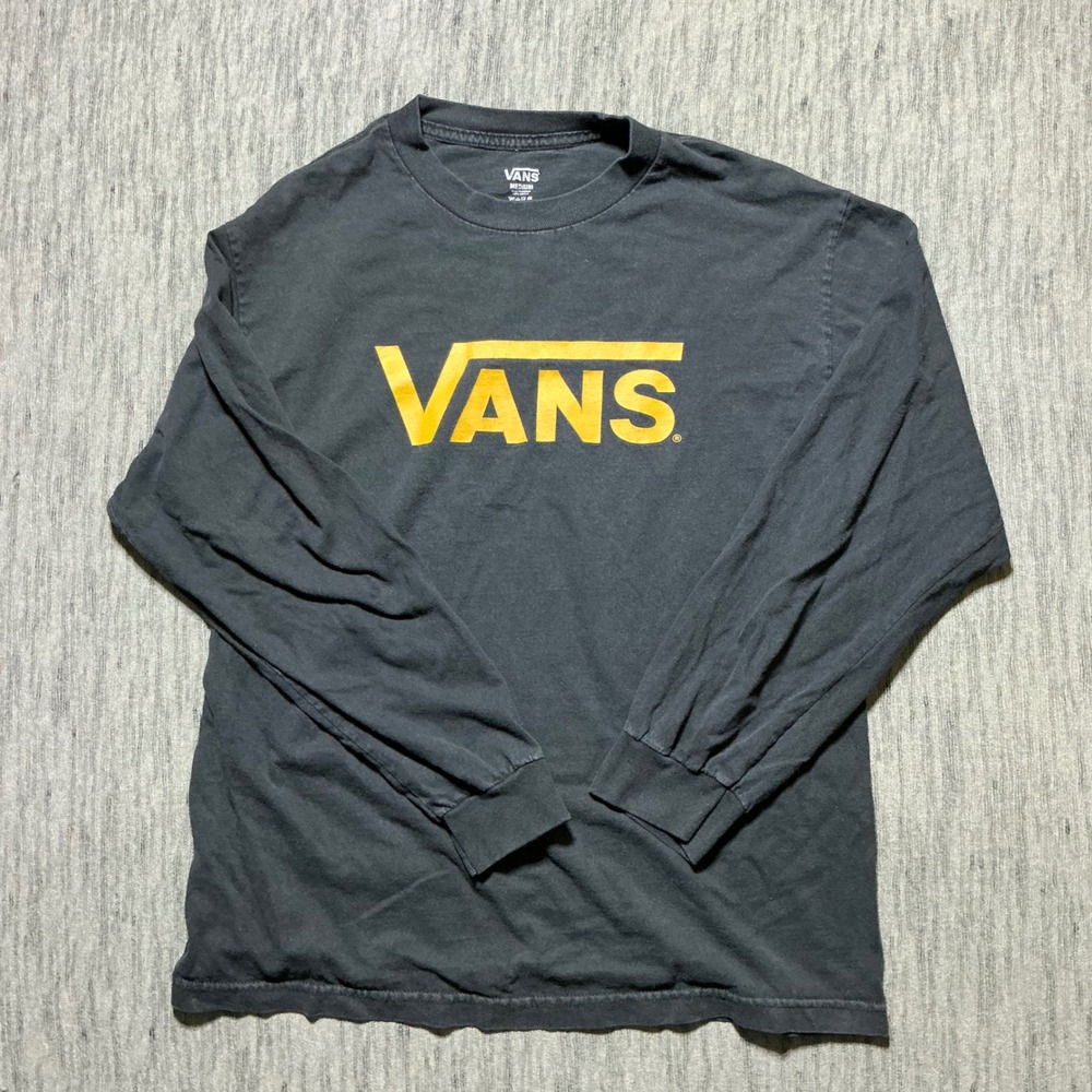 Vans Mens Long Sleeve Graphic T-Shirt Black Yellow Logo Skate Medium